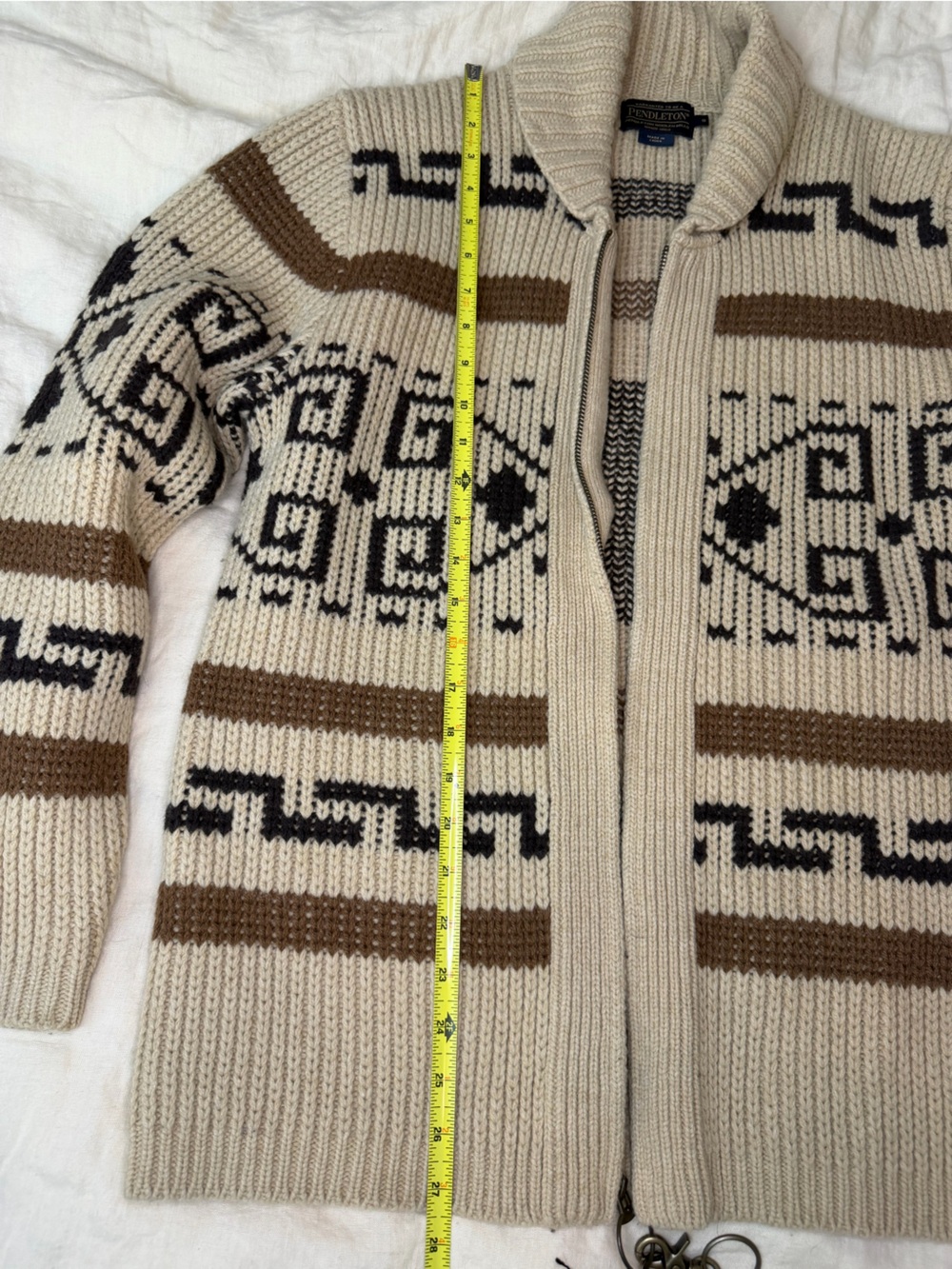 Pendleton Tan, Brown and Black Wool Zip Westerley Cardigan, Big Lebowski - Picture 6 of 10